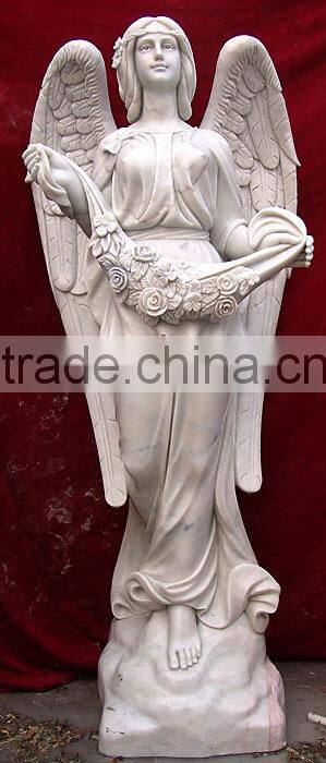Angel Kid Statue For Garden Marble Stone Hand Sculpture Carving For Home, Church