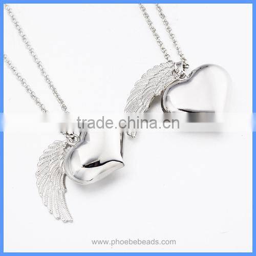Trendy Jewelry Angel Wing Heart White K Plated Metal Cage Chime Box Sound Ball Pendant Pregnancy Necklaces For Women BAC-M046