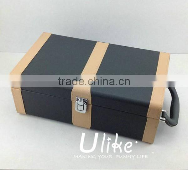 2014 popular Leather beverage packing box luxury gift box packaging Luxury Black Leather Wine Case Package wedding souvenirs