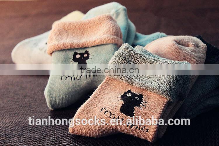 Winter keep warm fashion thickening cartoon terry sock for girls and women