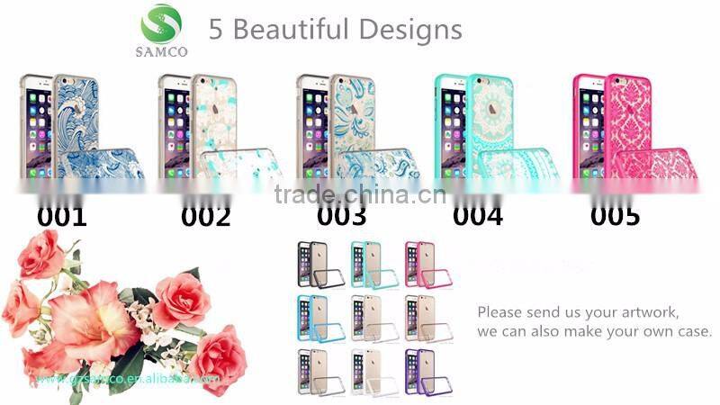 Samco Pink TPU PC for iPhone 6 Clear Case for Print Design, Mandala Flower Transparent Clear for iPhone 6 Case