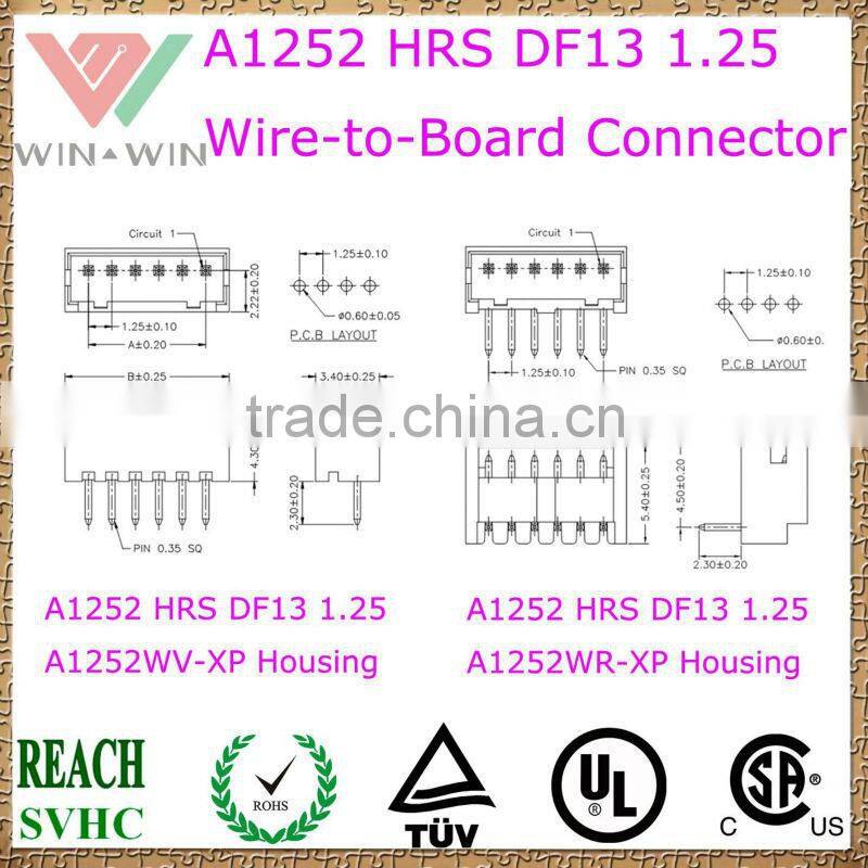 1.25mm pitch A1252 HRS DF13 1.25 Electronic Wire to Board Connector
