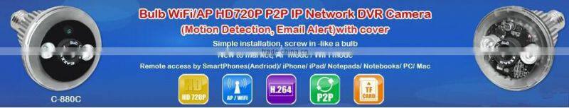 bulb ip camera with 940nm LED, IP Camera, Real bulb Camera Support Onvif, Motion detection, SD Card, Audio,E-mail alarm