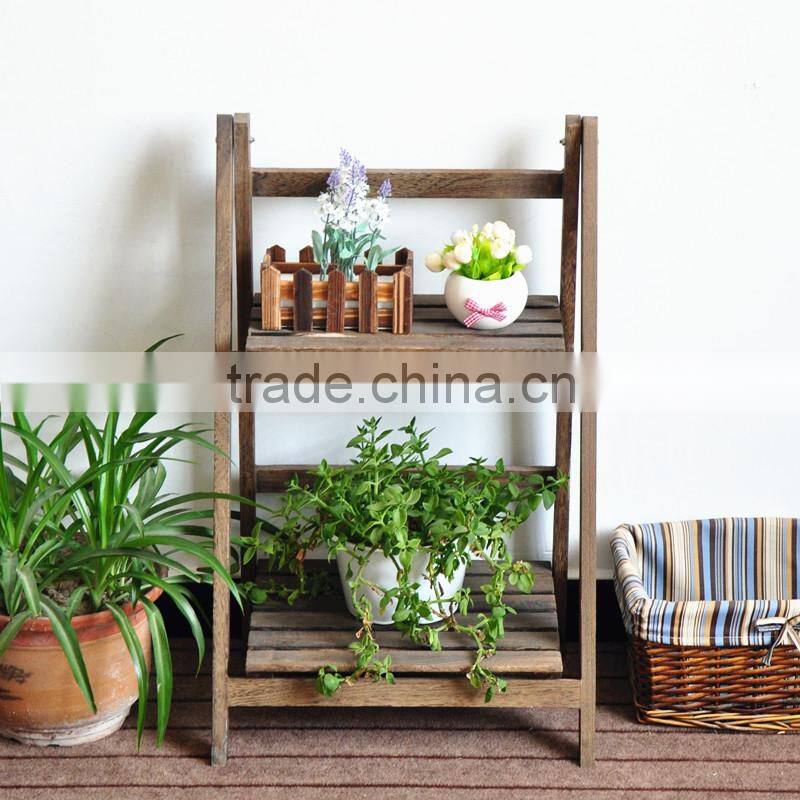 home life zakka folding solid wood 2-tier flower pot ,sundries display shelf