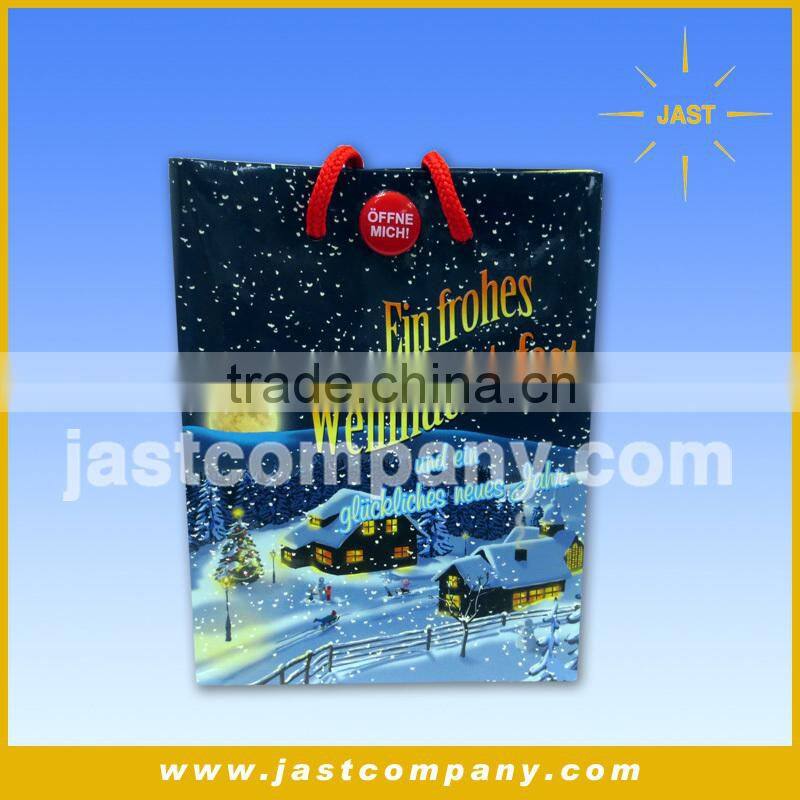 Printed custom made folding shopping paper bags for Christmas