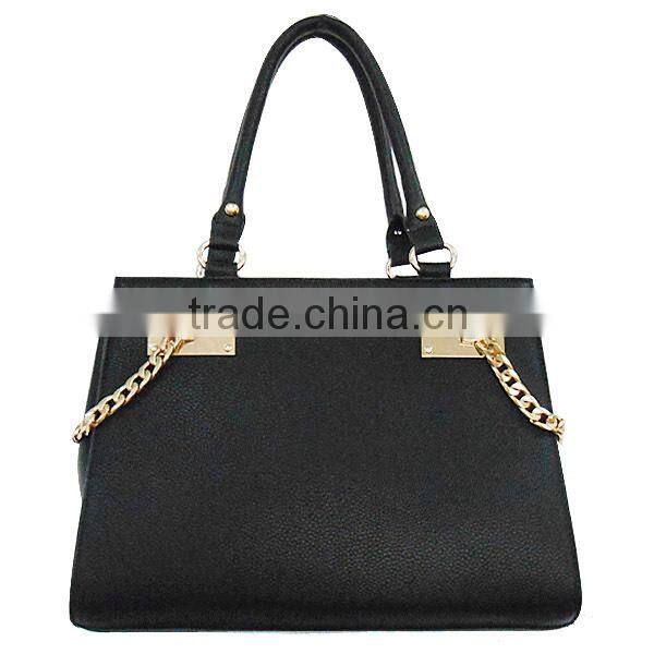 OEM Large Twin Strap Zip Top Pu Leather Woman Tote Bag In Black