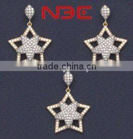 Fashion Wax micro pave setting jewelry set,small prong AAA grade cz quality rhodium wholesale costume silver jewellry set