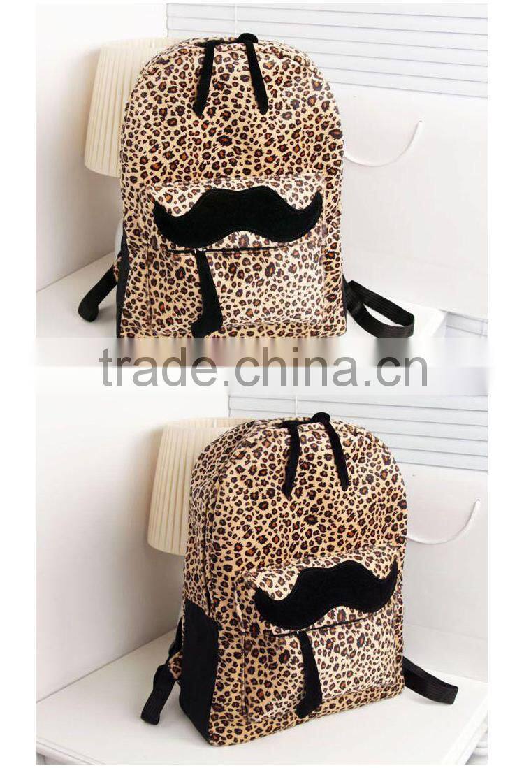 Fashion New Free shipping European and American Style Women Backpacks Lovely beard Vintage Leopard bag PU leather Backpack