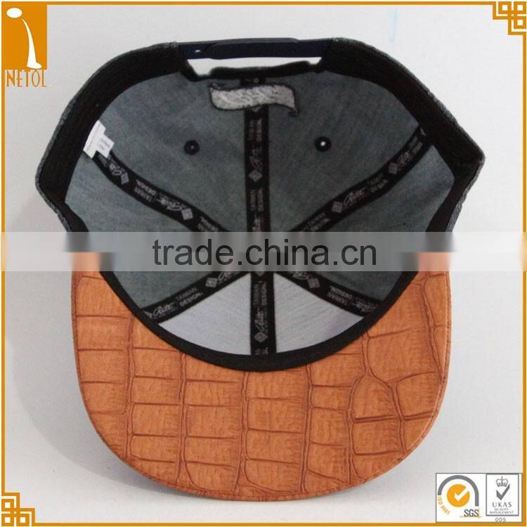 6 panels leather flat bill custom snapback baseball caps