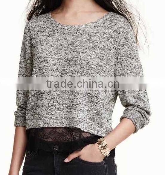 Ladies' crew neck long sleeve short dress plain knitted sweater with mexed color novelty products chinese