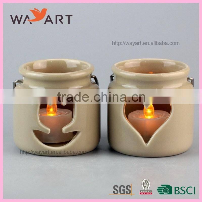 Decorative Grey Ceramic Candle Container For Promotion
