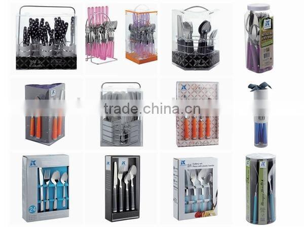 24PCS Plastic Handle Cutlery Set With PVC Box