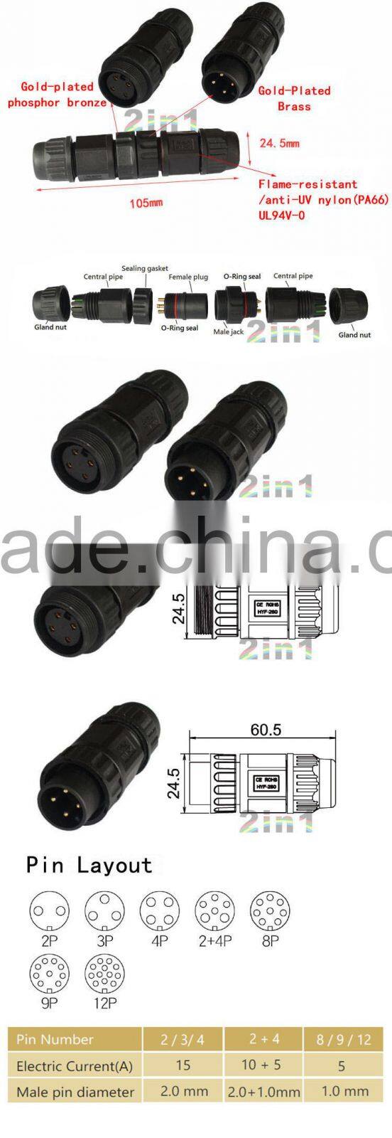 2016 Best Selling Male Female Waterproof 4 pin Circular Connector , IP 68 Waterproof Connectors