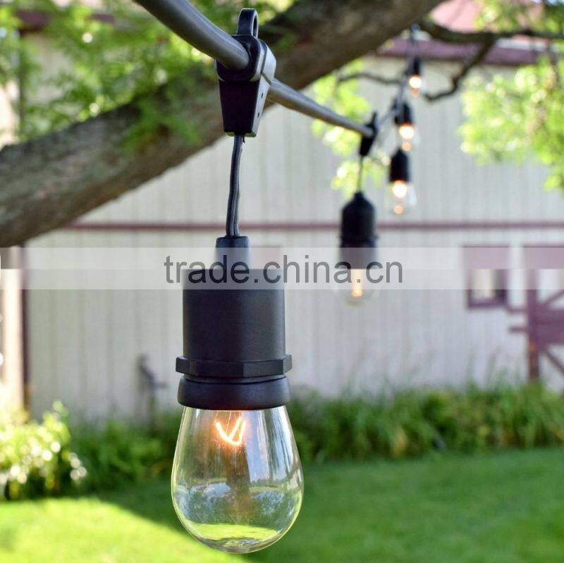 S14 String Light Company Vintage 48-Ft Outdoor Commercial String Lights with 24 Suspended Sockets and 24 Frosted S14 Bulbs