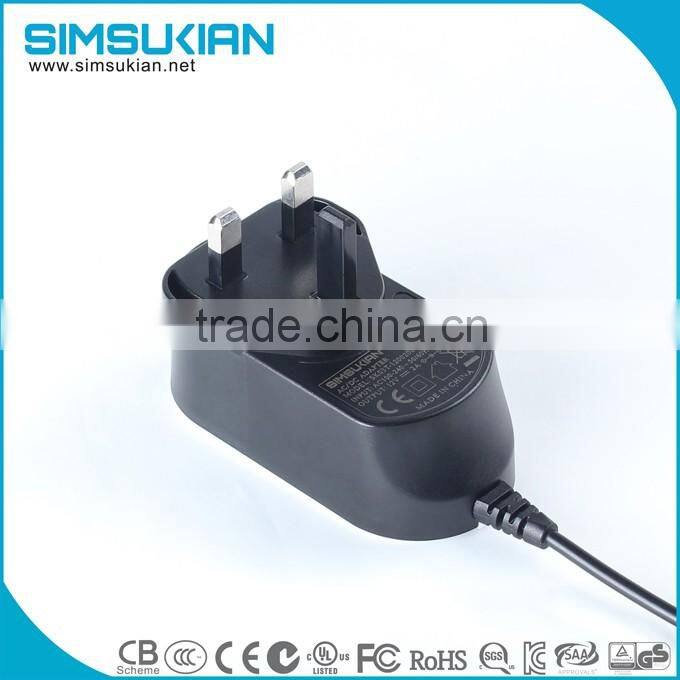 Britain (UK) plug 12v 2a 24v 1a 24w series ac dc wall mount power adapter with CE GS certifications
