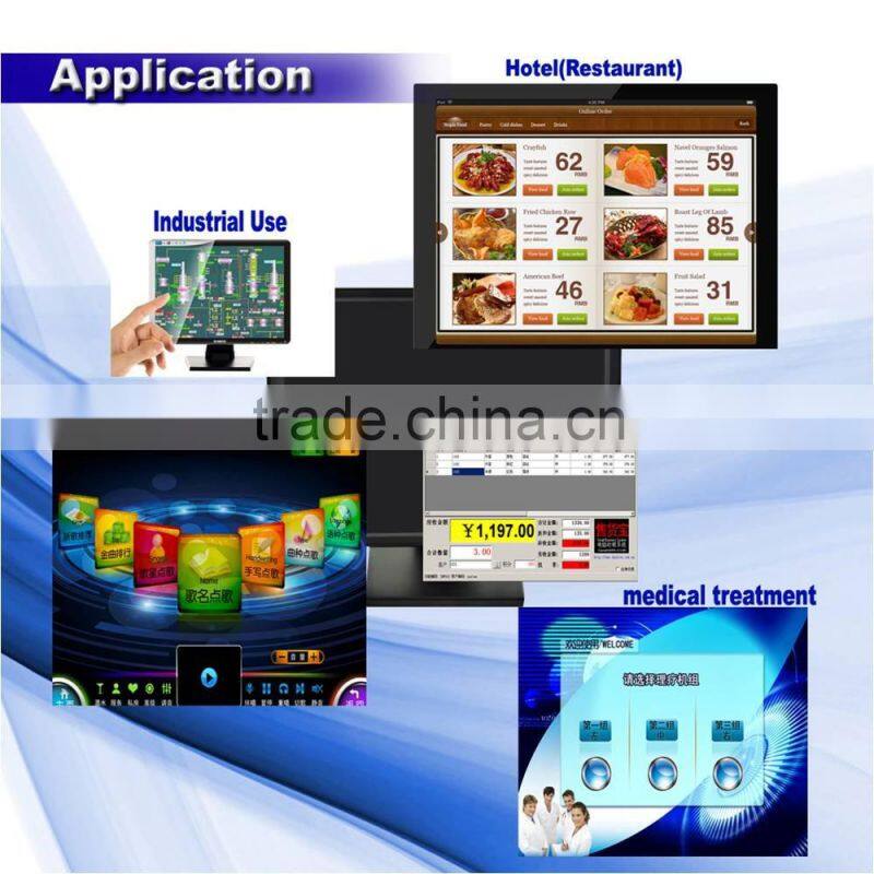 black color 4:3 dc12v wall mount desktop pos 15'' lcd touch monitor