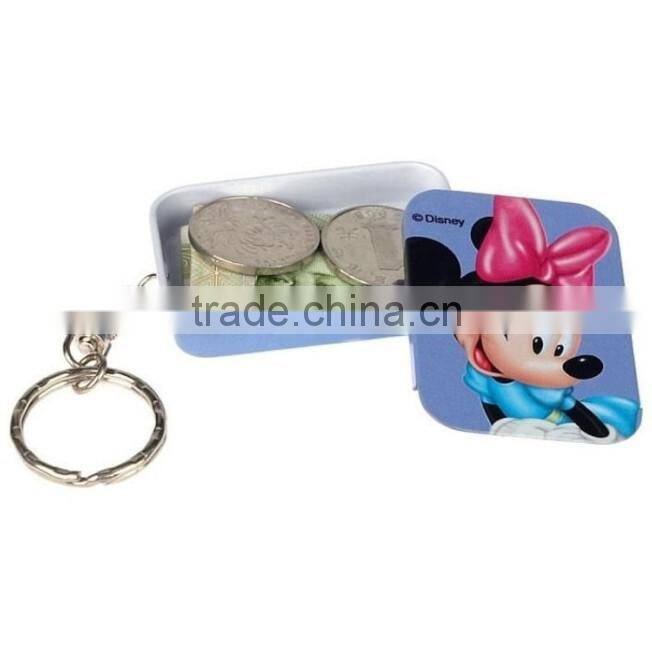 2015 hot sell small cute metal tin box with key chian for gift tin box money saving tin box