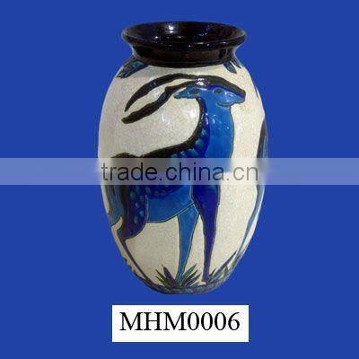 Geometric Enameled Ceramic Vase