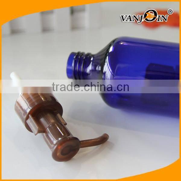 200ml Cobalt Blue Boston Round Pleastic Bottle with Brown Lotion Pump
