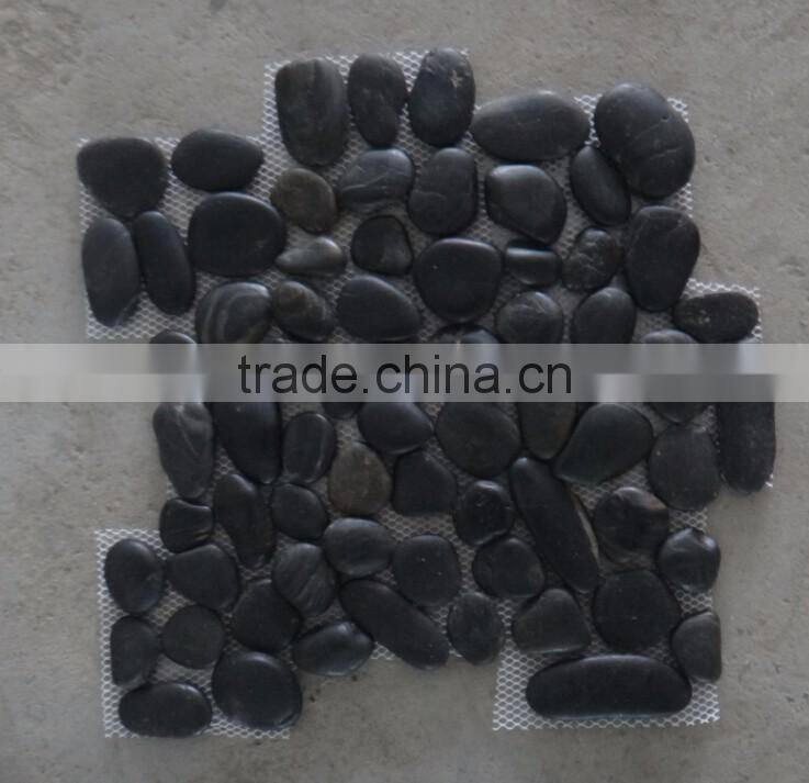 natural polished balck pebble meshed tile