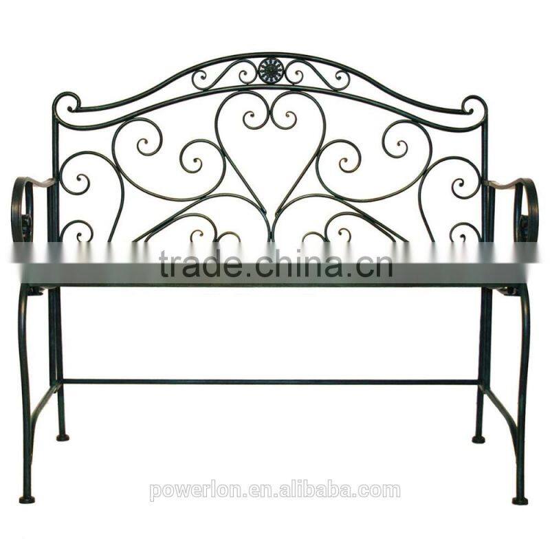 Garden Heart-Shaped 2 Seater Wrought Iron Bench White and Black