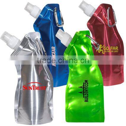 850ml big food grade plastic folded water bottle,big mouth carabiner cap water bottle
