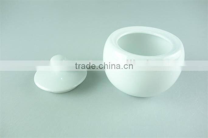 cheap ceramic plain white dinnerware type round sugar pot with lid