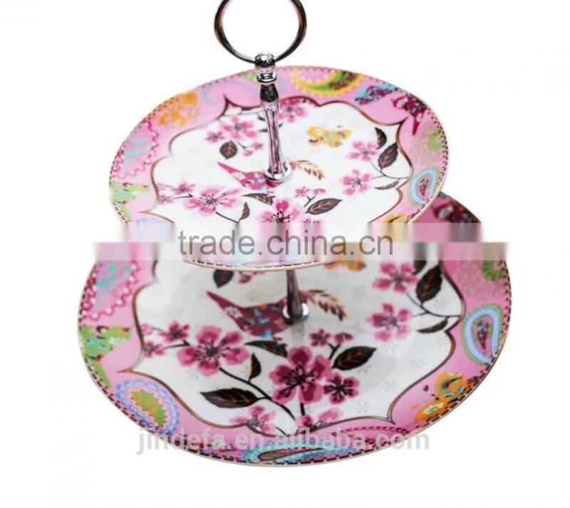 ceramic double layer cake plate