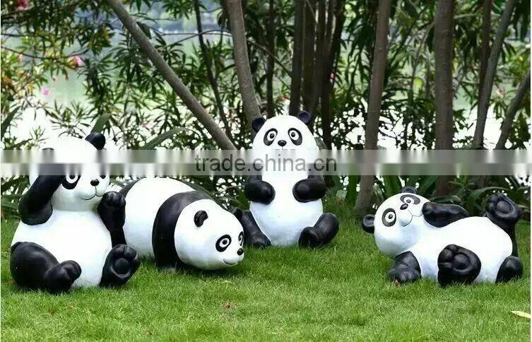 Life Size Cute Cartoon Fiberglass Panda Statues for park