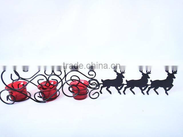 Reindeer Sleigh design standing metal and glass Candle Holder