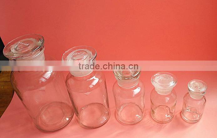 wide mouth laborating glass reagent bottle with stopper lid