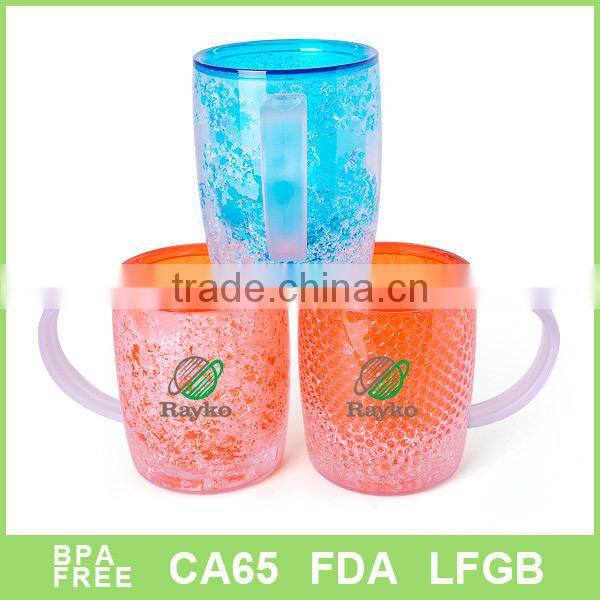 Cute double wall plastic gel frosty mug with handle