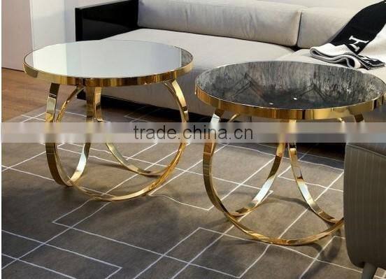CN8001 gold stainless steel legs tempered glass coffee table