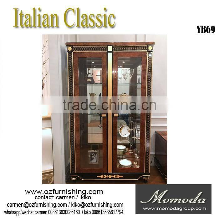 YB69 Antique Home useful living room and Study room Wooden and Glass Tall display cabinet with 2 doors