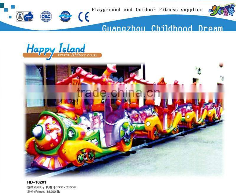 (HD-10201)Cartoon Baby Face 8 Seats Fiberglass Train with Tracks Amusement Park Train Ride,indoor amusement electric train