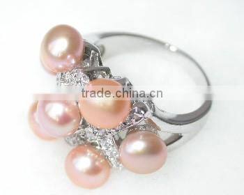 Pink round fashion lady Tahitian Pearl Ring with diamond