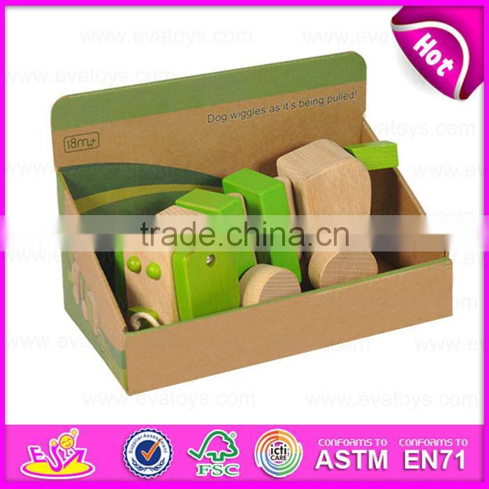2015 Educational Cute String Wooden Dog Pull Toy,Wooden dog pull along toy for toddlers,Hot sale Wooden animal pull toy W05B099
