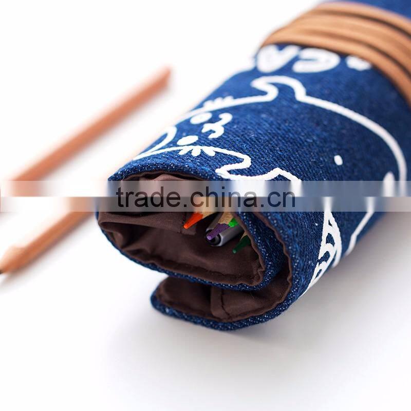 Large capacity canvas multifunction roll pencil case pencil bag pouch for school for student