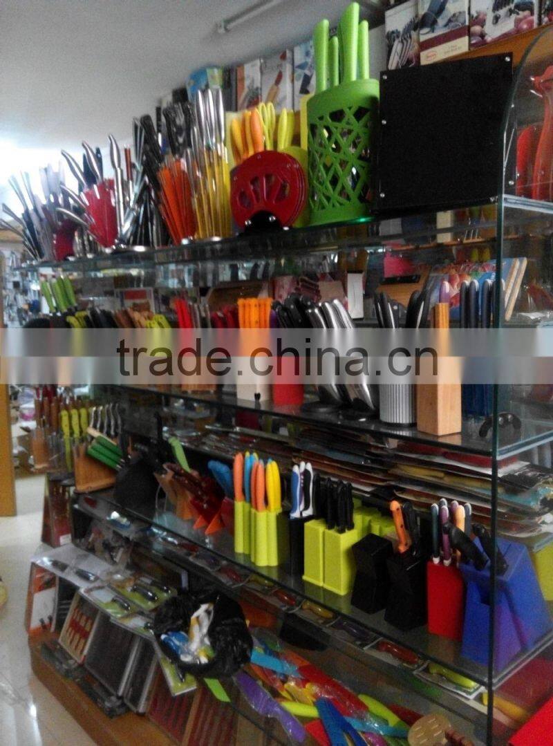 p45-059 6pc stainless steel color knife set with wooden folding block