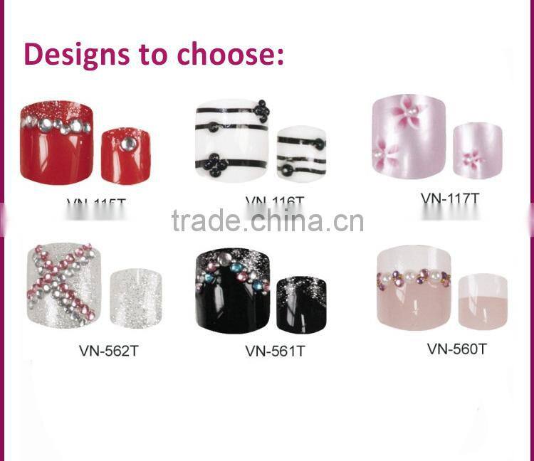 On sale jeweled designed toe nail tips for ladies with ring