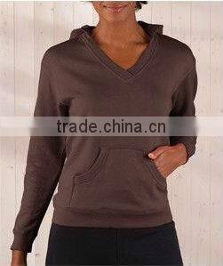 Ladies French Terry V-Neck Hooded Pullover