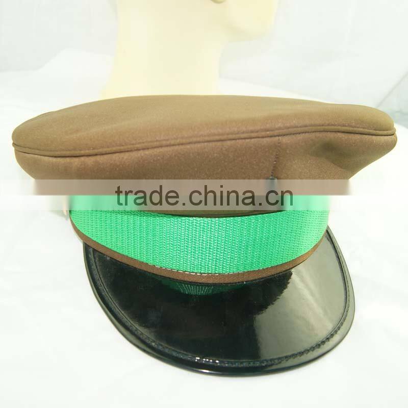 brown army hat with green ribbon for military use cap