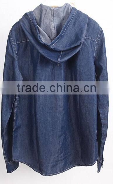 Cotton denim shirt with hoody hat