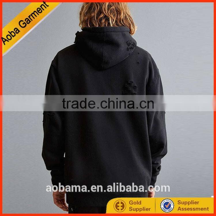 2017 Alibaba fashion style simple customized men hole black hoodie