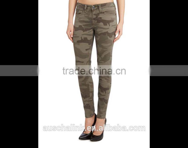 OEM women skinny camouflage export jeans made in china