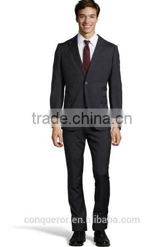 Solid Anthracite Wool 'M Line' 2-Button Suit With Flat Front Pants (SHT1089)