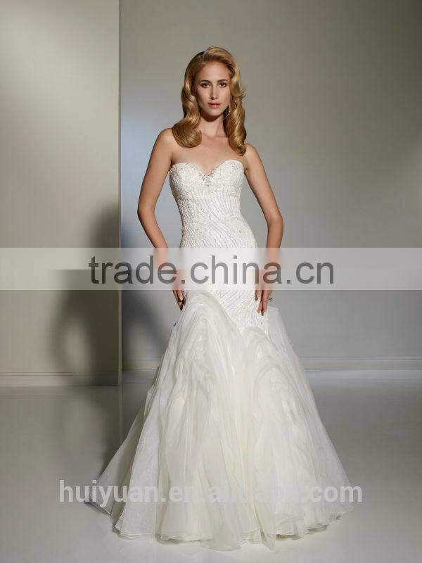 luxrious beaded strapless mermaid sweetheart bling wedding dress