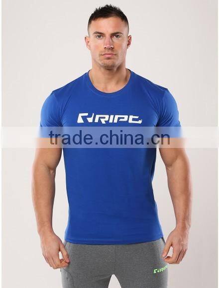 High Quality Performance Mens Sports Training T-Shirt Navy Blue 100% Cotton Tapered Fitness T Shirt Muscle Gym Fitted T-Shirt