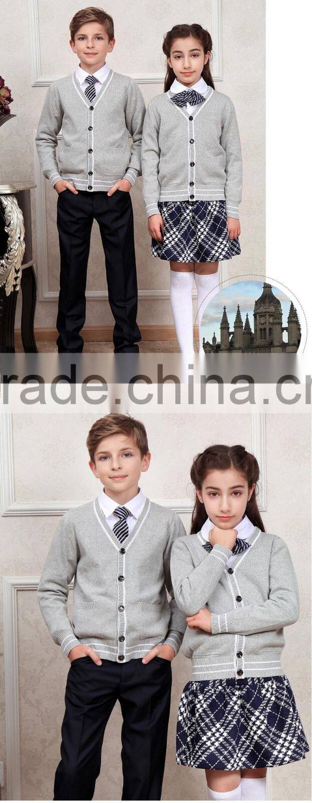 Hot sales grey cardigan children school uniform