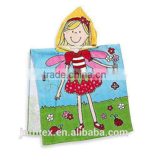 Colorful printed cape-style hooded towel poncho pattern and custom kids hooded poncho terry towel